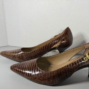 Circa Joan & David Brown Faux Reptile Slingback Kitten Heels 8Wide